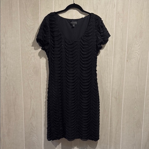 Black Flutter Sleeve Sheath Dress With Sparkle Detail - Picture 1 of 5